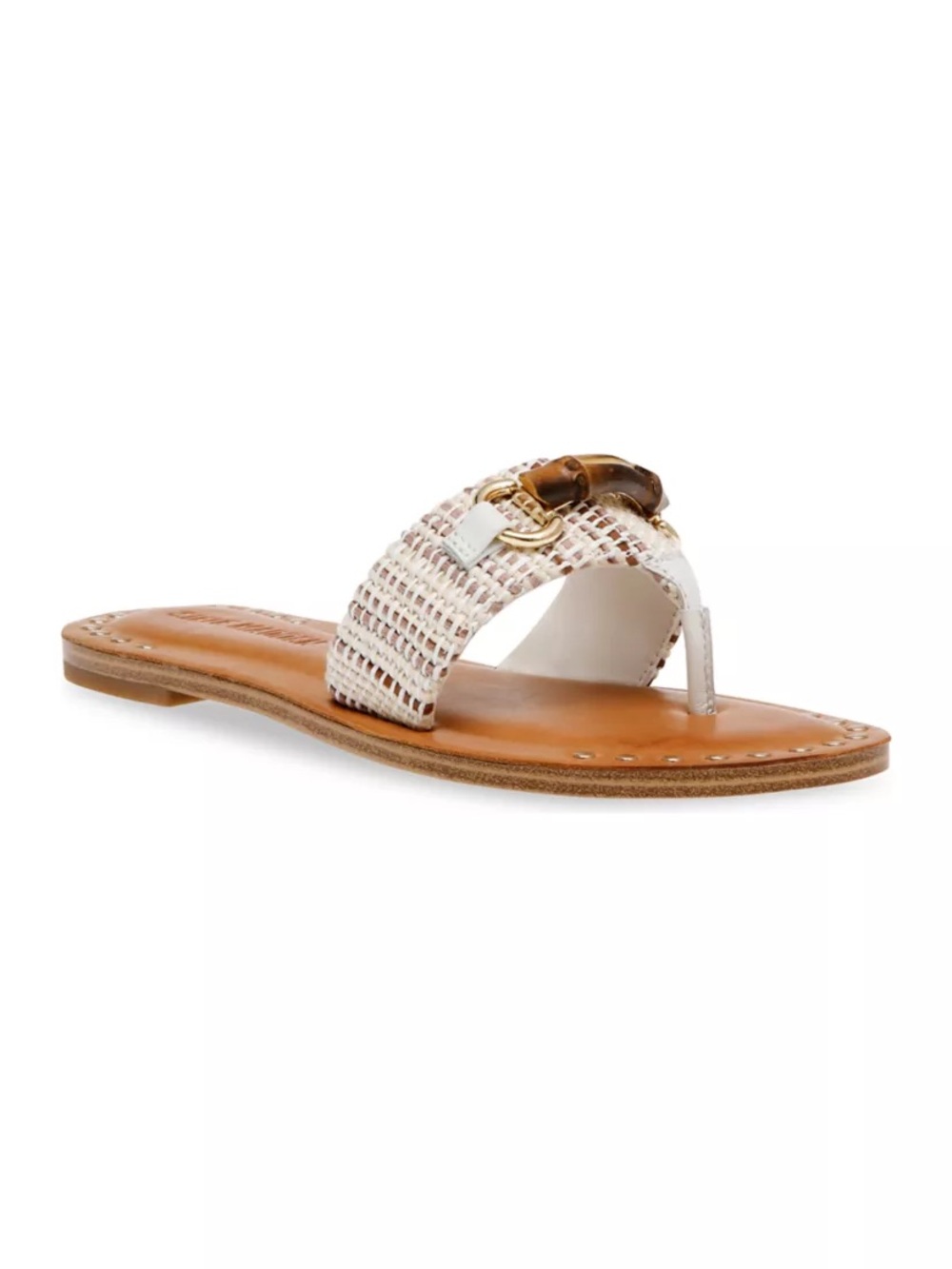 Steve Madden White Woven Thong Sandal with Tortoiseshell Accent